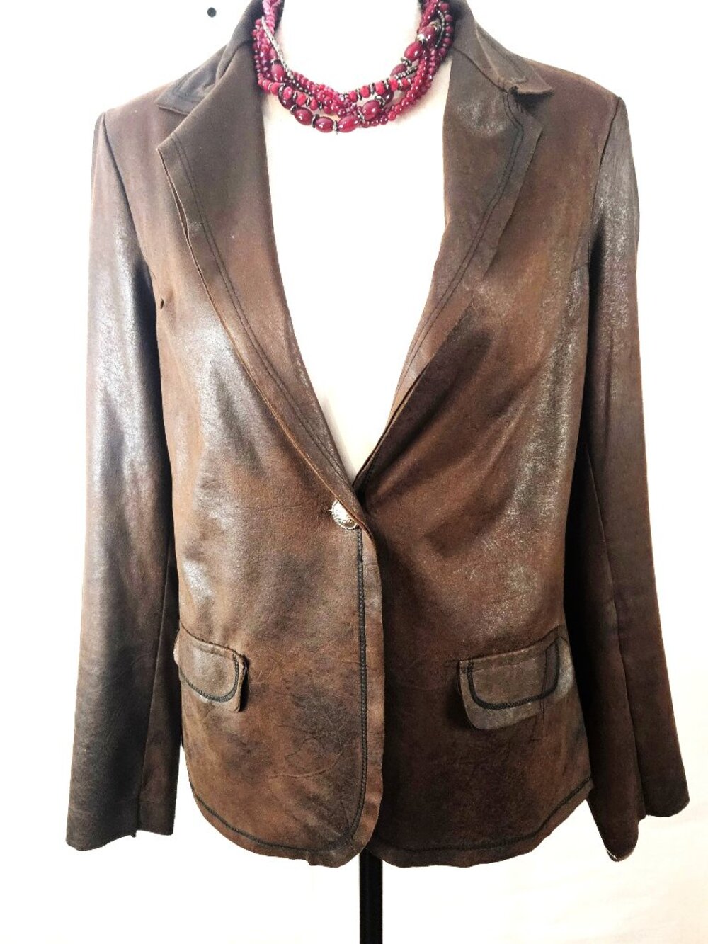 Italian Chocolate Brown Faux Suede SZ L Single-Breasted Blazer